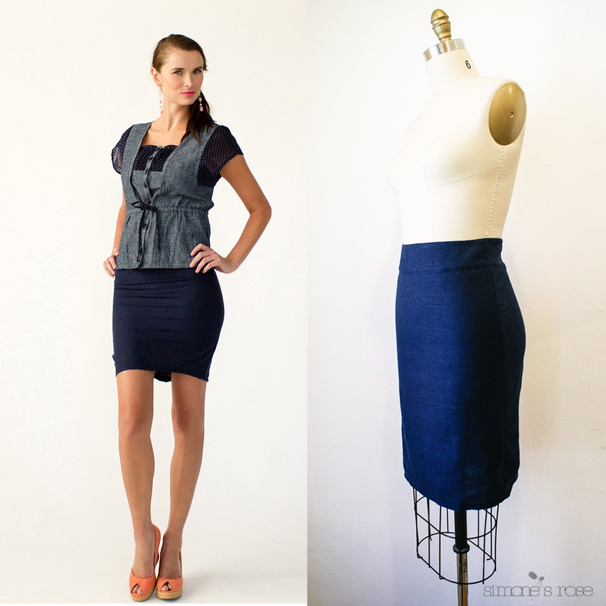 Selina Eco pencil skirt / xsmall, small, medium, large, xlarge, custom sizing