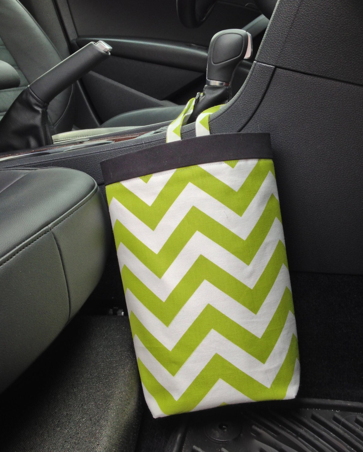 Car Trash Bag CHEVRON LIME GREEN, Women, Men, Car Litter Bag, Auto Accessories, Auto Bag, Car Organizer
