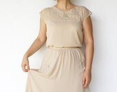 Vintage Eyelet and Scallop Nude Skirt Set / Size M L