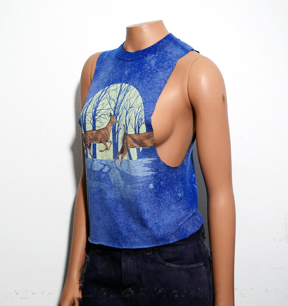 Vintage Deer Sidecut T Shirt Sleeveless 1985 bathing suit cover Women's Small