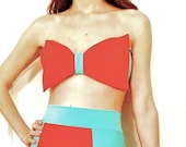 Color Block and Big Bow Bandeau Retro Bikini