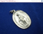 On Sale 25% Off Vintage Sterling Silver Miraculous Medal - Catholic Medal Virgin Mary Charm - QQ55
