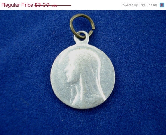 On Sale 25% Off Ghostly Vintage Virgin Mary - Our Lady of Lourdes Vintage Catholic Medal - KK28