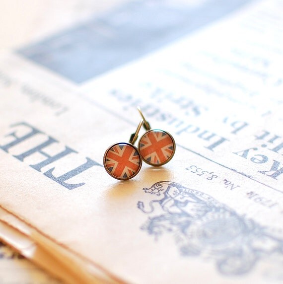 Union Jack Earrings. British Flag Earrings. UK Flag Small Dangle Earrings.