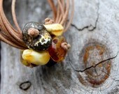 Leather Necklace White Amber Organic Jewelry Earthy Color Brown Tan Yellow Summer Fashion