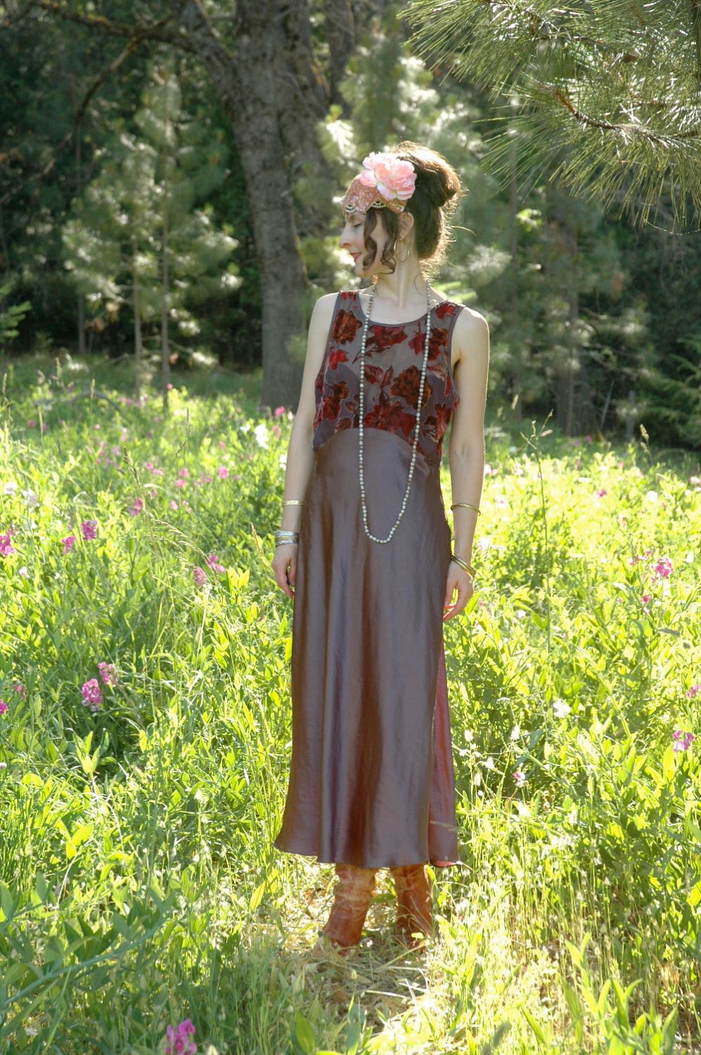 Art Nouveau Velvet Slip Dress... Velvet Floral Burn Out... Bohemian Elegance... GYPSY ROSE (large)