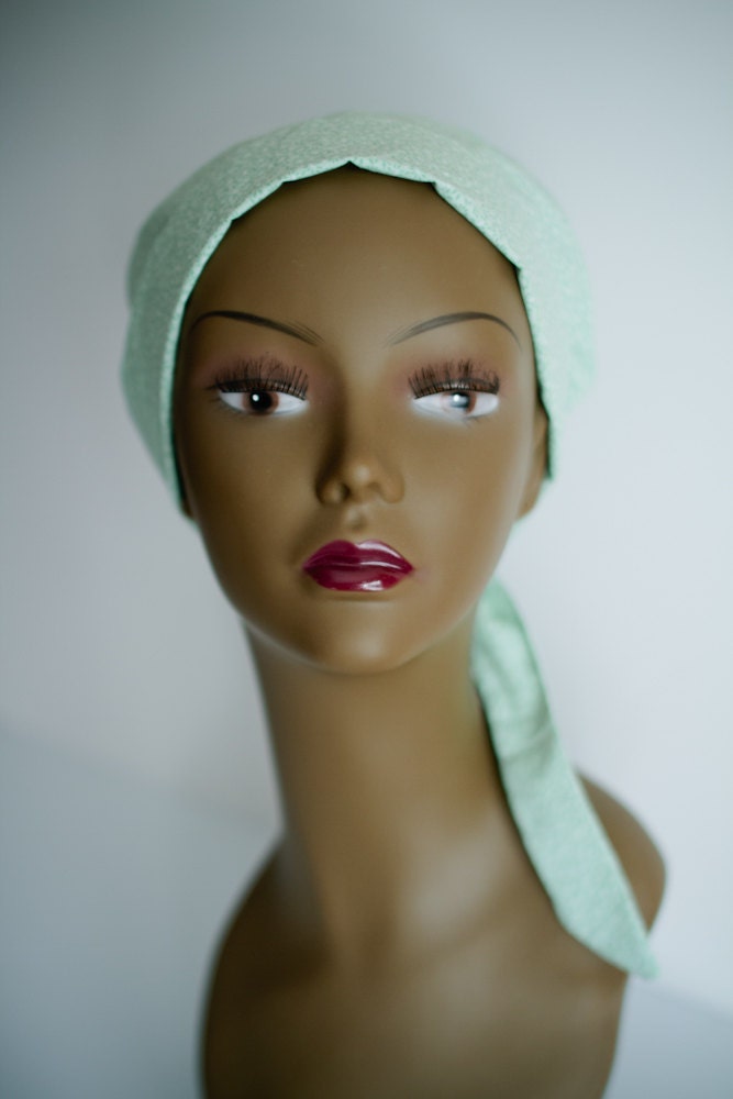 Chemo Scarf  --  Cancer Turban Hat for Alopecia Hair Loss -- Green Floral Headwrap
