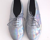 Holographic iridescent vegan faux leather pony oxford shoes (Handmade to order)