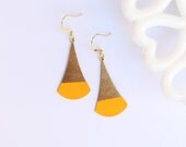 Golden Yellow Color Dipped Flat Brass Dangle Earrings