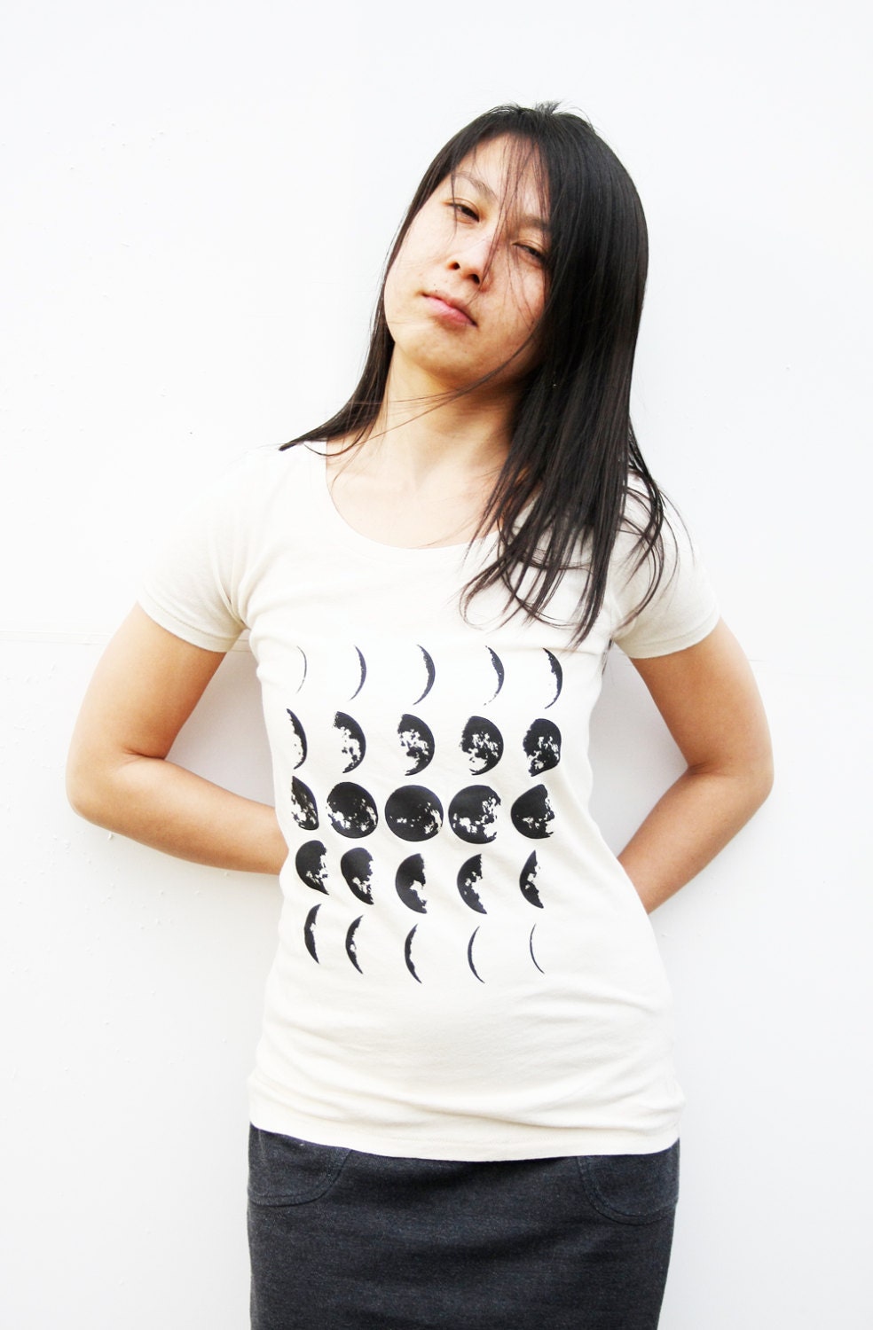 Womens Moon Calendar Top - Organic Eco-Friendly Astrology TShirt - Womens - Ladies Tee - Natural White - Small, Medium, Large, XL