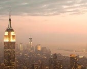 Large wall art of New York City Skyline - pink and gold Empire State Building at dusk - 16x20 photography