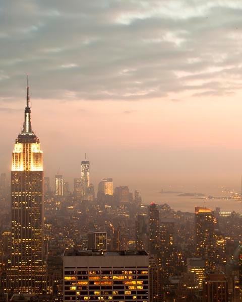 Large wall art of New York City Skyline - pink and gold Empire State Building at dusk - 16x20 photography
