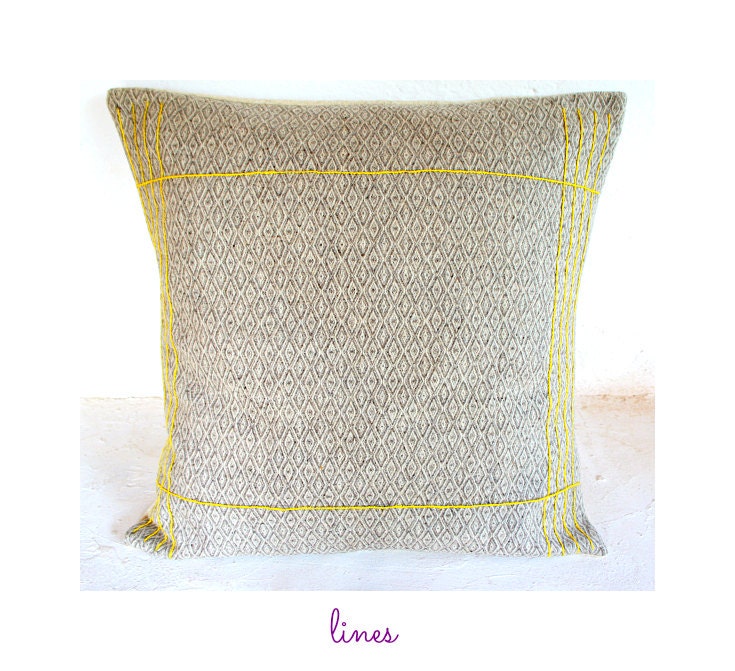 L i n e s  Pillow.  Hand-Embroidered X-Grande Wool Floor Throw Pillow. Choose Your Embroidery Color