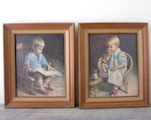 Vintage Nursery Prints Framed with Boy and Girl