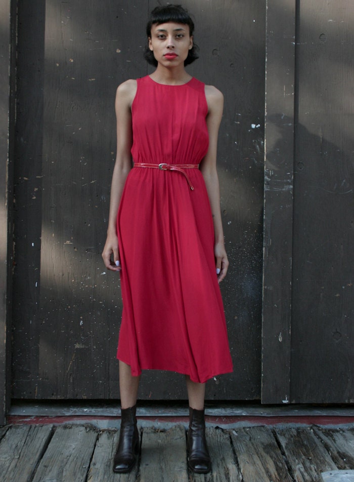 Vintage 1980's Crimson Red Full Circle Sleeveless Sun Dress S
