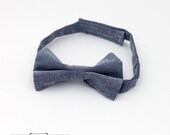 Blue Chambray Baby or Toddler Bow Tie- Newborn-4T