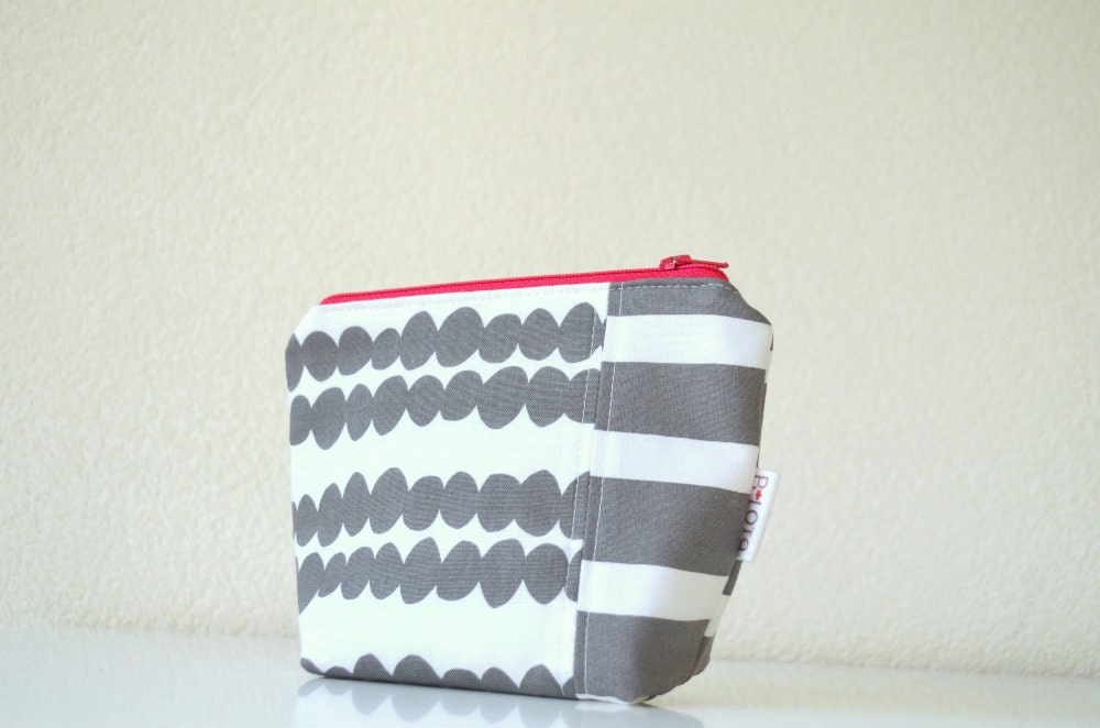 Make up Pouch - Grey Stripes and Stones