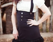 STEAMPUNK ALINE SKIRT - Suspender dress - Organic cotton lycra - black gothic cabaret Burning man - Medium