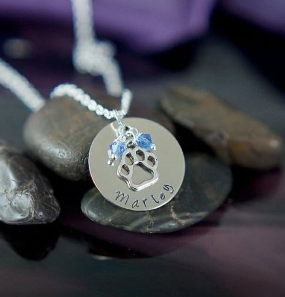 Spring SALE - Pet Memorial Jewelry Necklace - Handstamped with Paw Print Charm