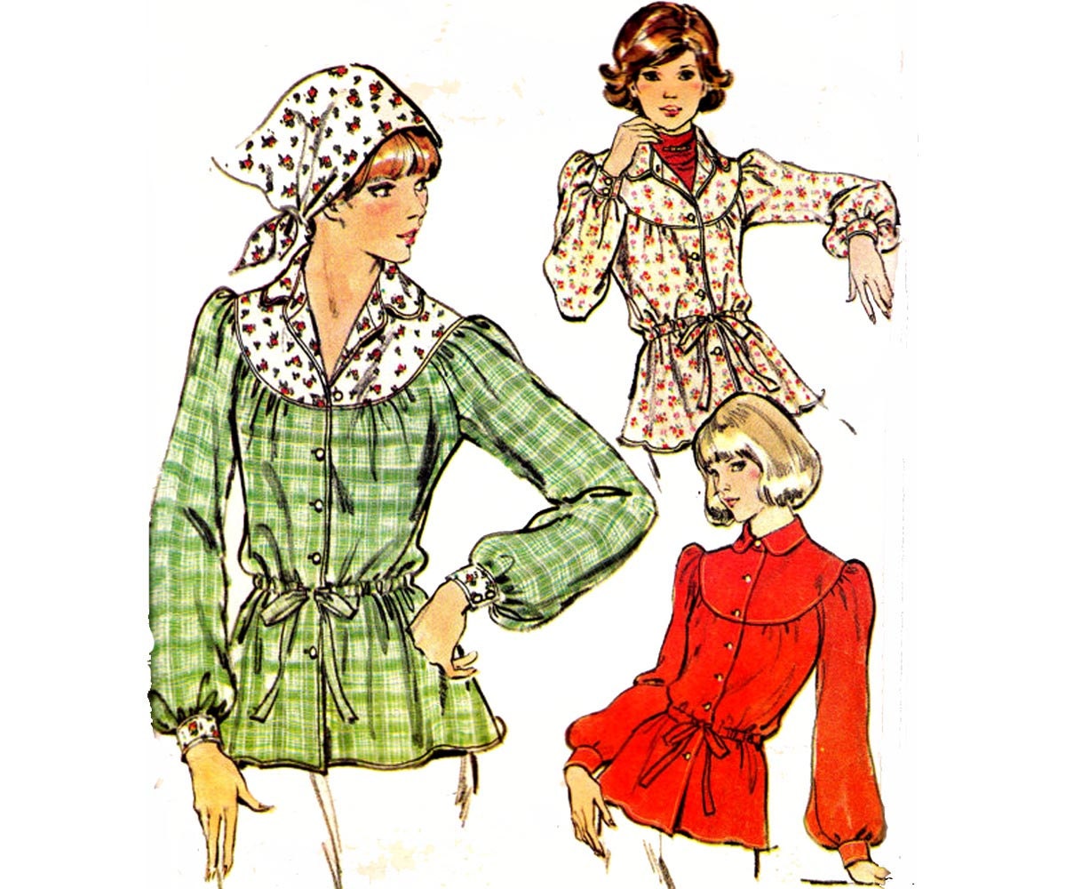1970s Vintage Womens Peasant Blouse Pattern Butterick 4384 Size 12 Bust 34