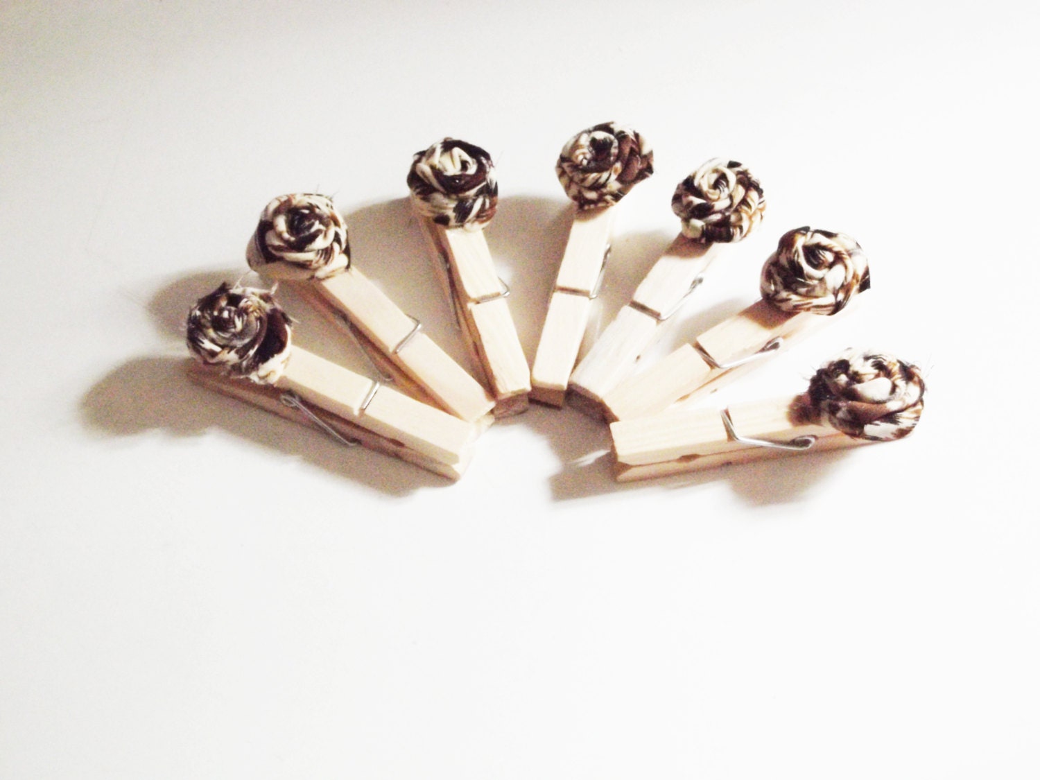 Set Of 7 - Wrapped Roses Leopard Print - Mini Clothes Pins - Nursery Baby Shower Favors
