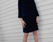 Vintage Mini Dress Blue Velvet Mod Go Go XS S Hippie Goth