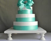 Cake Stand 14" Square Cupcake Dessert Plate Pedestal White Wooden Wedding By E. Isabella Designs. As Featured In Martha Stewart Weddings