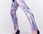 Anatomical Leggings - Hand Printed Vintage Medical Illustrations of Muscle Structure - Blue