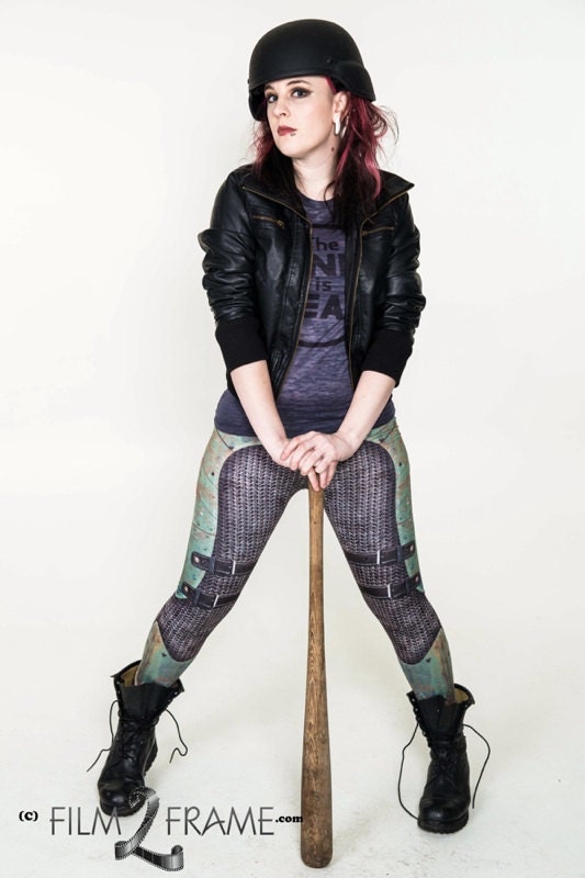 Armour Leggings - Printed Chainmail and Metal Tights in Green - Made To Order - Warrior in Armor