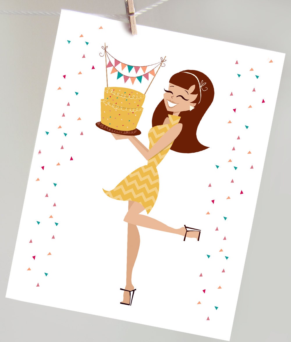 Birthday Girl in a Chevron Dress Handmade Birthday Card