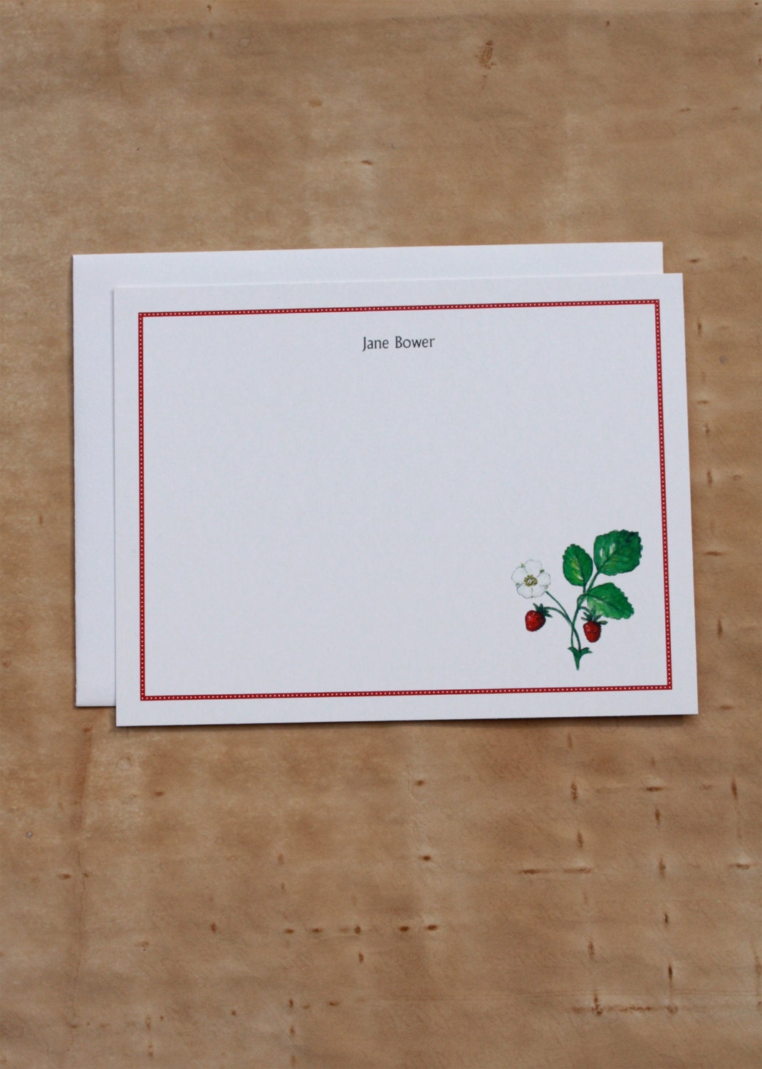 Sweet Strawberry Strawberries Fraises des Bois Custom Notecard. Thank You, Any Occasion, Personalize Watercolor Print, Set of 10.