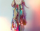 CUSTOM ORDER 3 inch Dreamcatcher similar to shown, painted feathers vintage trims
