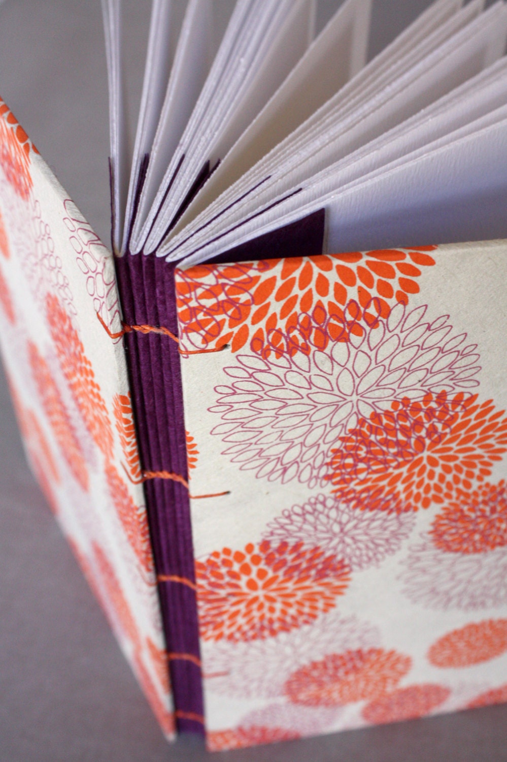 Coptic wedding book / journal (chrysanthemums in purple and orange)