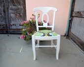 Shabby Chic White Dining Chair with Multi Color Medallion Print  (Los Angeles)