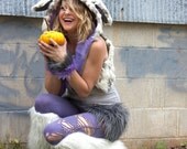 SnUggLe BuNNY COSTUME -- 3 piece Set -- Hood . Tail . Wrist Cuffs -- lavender grey white Unisex furry animal white rabbit Wonderland