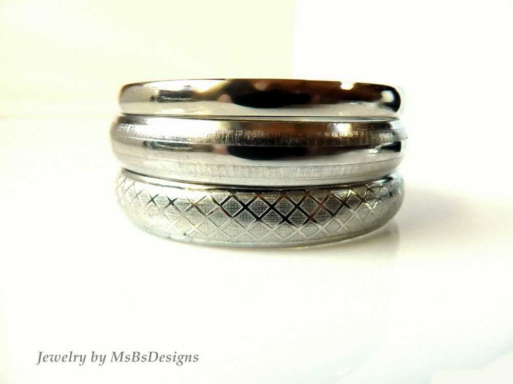Vintage Silver Tone Metal Bangle Bracelets, Three Cuff Bracelets, Vintage Bracelets, Retro 1980s, Vintage Jewelry