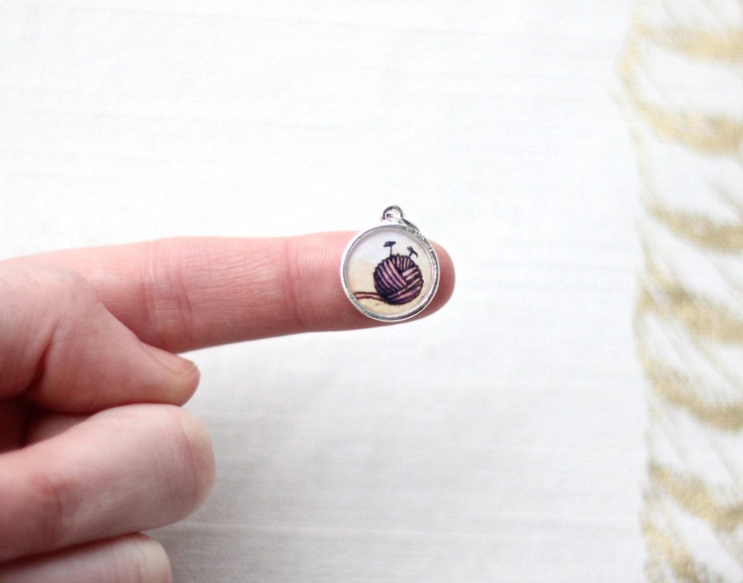 Yarn Ball knitting charm, sewing jewelry yarn, knitter pendant, small charm, purple, LIMITED EDITION