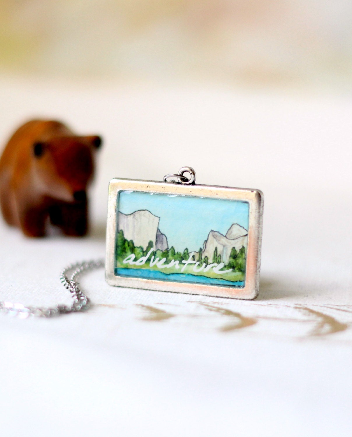 Adventure necklace pendant, hand painted jewelry, Yosemite necklace, nature travel jewelry