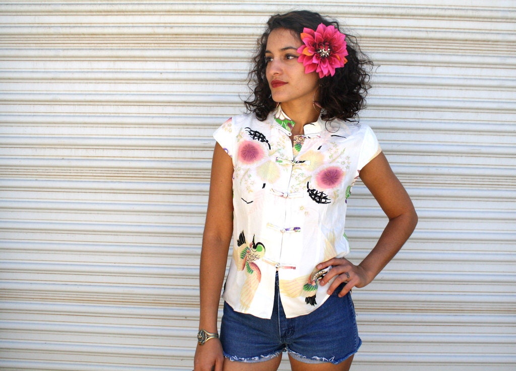 silk dragon blouse // feminine oriental silk top