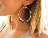 XL Smoky Quartz Hoops - Extra Large Rose Gold and Smoky Quartz Hoop Earrings