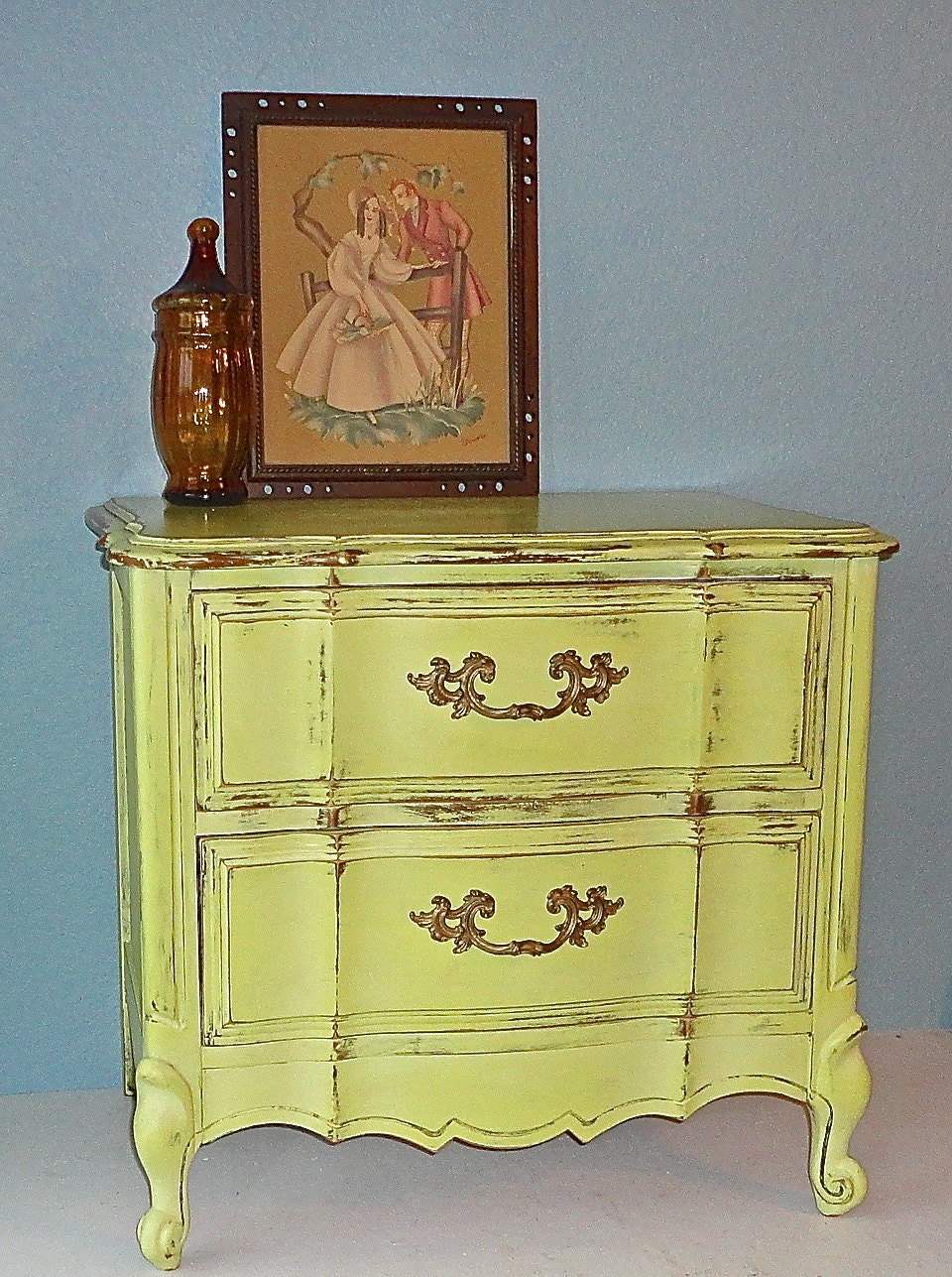 French Provincial Night Stand in Light Green