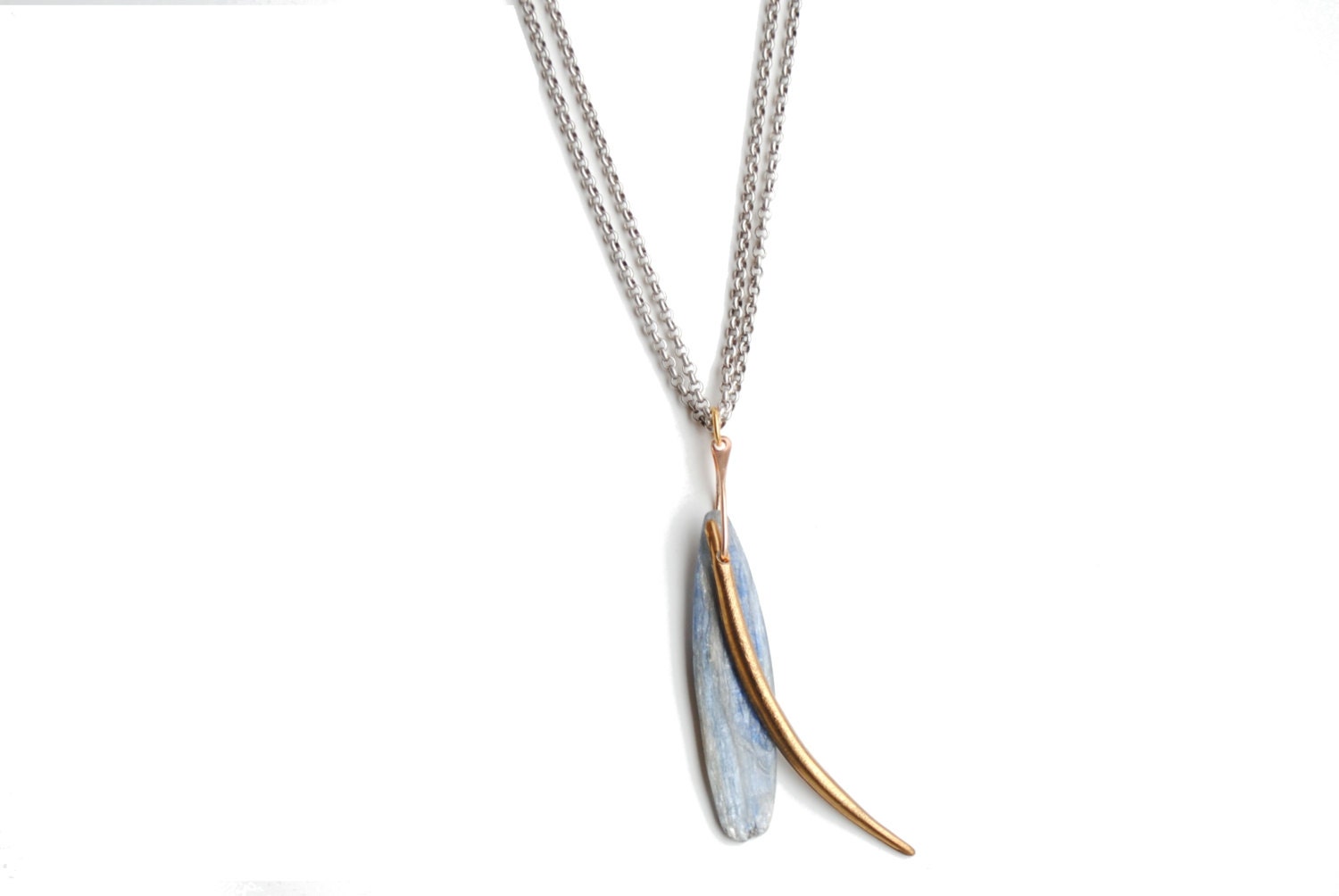 Kyanite Slice and Brass Talon Necklace 1A63