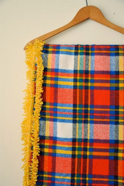 Vintage 70's Bright Plaid Blanket