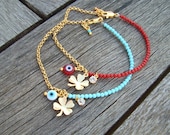 Evil Eye Beaded Clover Charm Bracelet