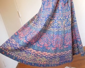 Vintage 70's Indian Skirt, Navy Blue, Green, Red, Boho, Festival Style, Women's Large