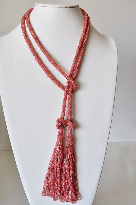 Pink Flapper Necklace Glass Bead Sautoir