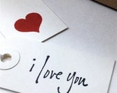 I Love You Gift Tags - Black Simple Script on Small White Card Stock - Handmade - Set of 10