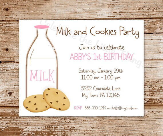 SET of 12 MILK and COOKIES Invitations for Girls - Pink, Personalized Il_570xn