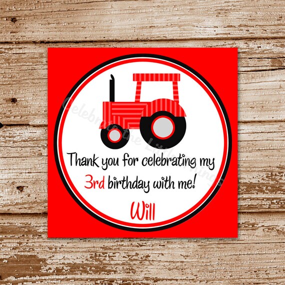 DIY Printable - Red TRACTOR Favor Tags, Stickers : Personalized - You Print Il_570xn