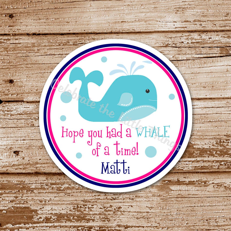 SET of 12 Preppy WHALE Favor Tags, Stickers for Girls Il_570xn